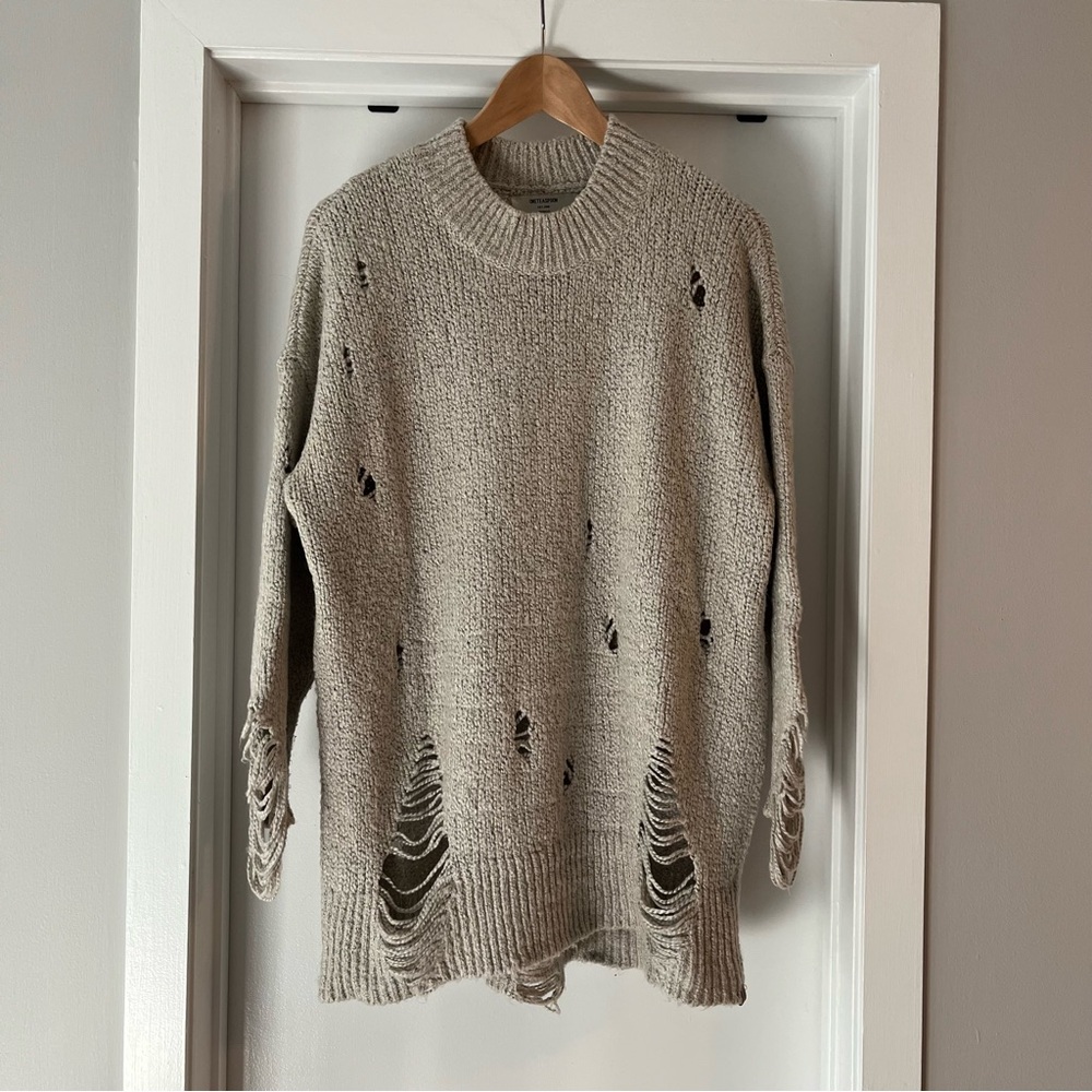 One Teaspoon x Free People Gray Distressed Knit Sweater
